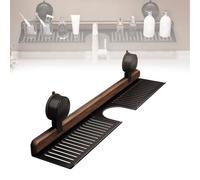 Genérico Walnut Bathroom Kitchen Suction Cup Shelf, Walnut Suction Cup Bathroom Shelf, Wall Mounted Sink Over Faucet, Removable Wood Faucet Storage Rack (Black,50)
