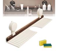 Genérico Walnut Suction Cup Bathroom Shelf, Wall Mounted No Drilling Storage Shelf Basket Accessories for Bathroom & Kitchen, Removable Faucet Organizer Rack for Bath Room (White,15.7in/40cm)
