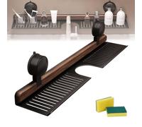 Genérico Walnut Suction Cup Bathroom Shelf, Wall Mounted No Drilling Storage Shelf Basket Accessories for Bathroom & Kitchen, Removable Faucet Organizer Rack for Bath Room (Black,19.6in/50cm)