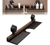Genérico Walnut Suction Cup Bathroom Shelf, Wall Mounted No Drilling Storage Shelf Basket, Heavy Duty Wall Mounted Bath Room Sink Over Faucet for Countertop (Black,19.68inch)
