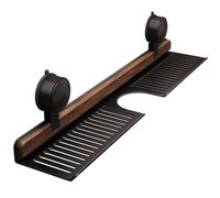 Genérico Walnut Suction Cup Bathroom Shelf, Wall Mounted No Drilling Wooden Storage Shelf Basket, Removable Sink Faucet Organizers for Bathroom & Kitchen (Black,40cm)