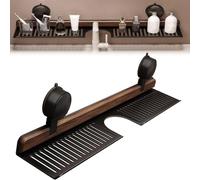 Genérico Walnut Suction Cup Bathroom Shelf, Wall Mounted No - Drilling Wooden Storage Shelf Basket, Sleek Bathroom Organizers and Storage Caddies Soap Holder (Black,40cm/15.7in)