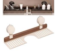 Genérico Walnut Suction Cup Bathroom Shelf, Wall Mounted No - Drilling Wooden Storage Shelf Basket, Sleek Bathroom Organizers and Storage Caddies Soap Holder (White,40cm/15.7in)