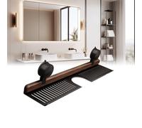 Genérico Walnut Suction Cup Bathroom Shelf,Wall Mounted Sink Shelf Over Faucet,No-Drill Bathroom Organizer Shelves for Sink and Vanity (Black,40cm/15.7in)