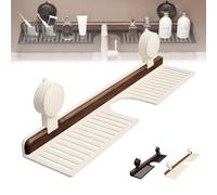 Genérico Walnut Suction Cup Bathroom Shelf, Walnut Bathroom Kitchen Suction Cup Shelf, Wall Mounted Sink Organizer, Removable Wood Faucet Storage Rack (70CM,White)