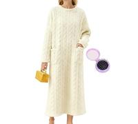 Genérico Warm & Cozy Winter Velvet Loungewear Night Gowns, 2026 New Flannel Dress for Women, Relaxed Fit (White,L)