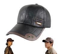 Genérico Warm Leather Baseball Cap, Windproof & Waterproof Leather Shell Fleece Lining Caps, Adjustable Cap for Winter Outdoor Sports (1PCS-C)