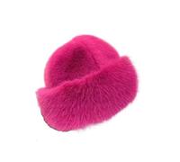 Generico Warm Women's Winter Fluffy Bucket Hat - Plush Fisherman cap for Cold Snowy Days, Rosa roja, M