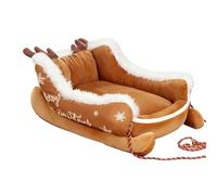 Genérico Washable Dog Bed - Christmas Sled Design with Pull Rope, Festive Plush Comfortable Pet Couch, Warm Sleeping Mat for Small Dogs Cats, for Interior Outdoor Living Room Balcony Apartment Holiday