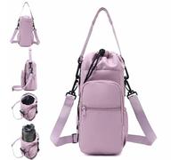 Genérico Water Bottle Shoulder Bag,Outdoor Portable Capacity Crossbody Water Bottle Bag,with Extra Pockets for Phone Pocket,Keys,Headphones,Cards,for Outdoor Sports,Hiking,Camping (Purple)