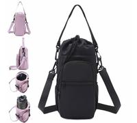 Genérico Water Bottle Shoulder Bag,Outdoor Portable Capacity Crossbody Water Bottle Bag,with Extra Pockets for Phone Pocket,Keys,Headphones,Cards,for Outdoor Sports,Hiking,Camping (Black)