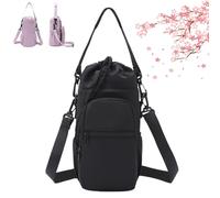 Genérico Water Bottle Shoulder Bag - The Ultimate Outdoor Companion, Hands-Free Crossbody Bottle Holder, Adjustable Strap&Pockets (Black)