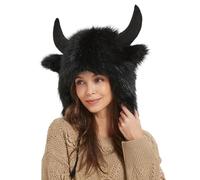 Genérico Water Buffalo Hat Warm Plush Horn Animal Hat Ear Headwear Furry Cosplay Cap For Men Women Winter Outdoor Adventure Costume Accessory For Halloween Christmas Party Festival Fun Wear Use