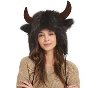 Genérico Water Buffalo Hat - Warm Velvet Animal Hat With Horns | Fluffÿ Ear Headwear For Halloween, Cosplay, Festivals, Outdoor Adventure | Fun Gift For Men & Women