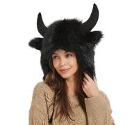 Genérico Water Buffalo Hat - Warm Velvet Animal Hat With Horns | Fluffÿ Ear Headwear For Halloween, Cosplay, Festivals, Outdoor Adventure | Fun Gift For Men & Women