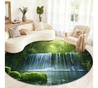 Genérico Waterfall Round Rug & Home Decor - Forest Area Rugs for Boys Bedroom, Scenery, Washable, 120cm