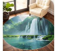 Genérico Waterfall Round Rugs for Living Room - Forest Mountain Area Rug 210cm, Scenery, Non-Slip Low Pile, Landscape Home Decor & Gifts