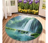 Genérico Waterfall Round Rugs for Living Room - Forest Mountain Area Rug 90cm, Scenery, Non-Slip Low Pile, Landscape Home Decor & Gifts