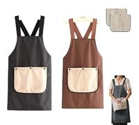 Genérico Waterproof Cross Back Apron with Detachable Towel Pockets for Women Men, Pinstripe Kitchen Chef Bib, Oil Resistant & Adjustable for Cooking, BBQ, Baking & Crafting (Black+Brown)
