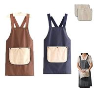 Genérico Waterproof Cross Back Apron with Detachable Towel Pockets for Women Men, Pinstripe Kitchen Chef Bib, Oil Resistant & Adjustable for Cooking, BBQ, Baking & Crafting (Blue+Brown)
