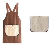Genérico Waterproof Cross Back Apron with Detachable Towel Pockets for Women Men, Pinstripe Kitchen Chef Bib, Oil Resistant & Adjustable for Cooking, BBQ, Baking & Crafting (Brown)