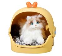 Genérico Waterproof Houses for Indoor Cats, Indoor Small Cat House, Semi Closed Cat Shelter, Portable Indoor Cat Shelters 13.78x13.78x17.72 for Small Pets, Cats (White, Yellow)