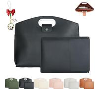 Genérico Waterproof Leather 14-16 in 2 PCS Laptop Bag for Women Handbag, Work Tote Bag Briefcase, Waterproof Leather Briefcase (Black)