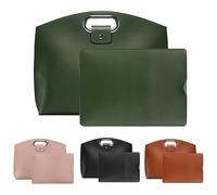 Genérico Waterproof Leather 14-16In 2PCS Laptop Bag for Women Handbag iPad Cases, Work Tote Bag Briefcase (Olive-green)