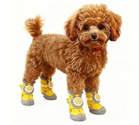 Genérico Waterproof Non-Slip Dog Boots 4-Pack - Twist-Lock Buckle & Cute Ears for Small Breeds,Rain Boots for Pets,Hardwood Floor,Outdoor Booties for Snow Hiking (Three Yards 4.5~6.5kg,Yellow)