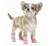 Genérico Waterproof Non-Slip Dog Boots 4-Pack - Twist-Lock Buckle & Cute Ears for Small Breeds,Rain Boots for Pets,Hardwood Floor,Outdoor Booties for Snow Hiking (Three Yards 4.5~6.5kg,Red)