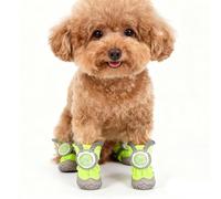 Genérico Waterproof Non-Slip Dog Boots 4-Pack - Twist-Lock Buckle & Cute Ears for Small Breeds,Rain Boots for Pets,Hardwood Floor,Outdoor Booties for Snow Hiking (Three Yards 4.5~6.5kg,Green)
