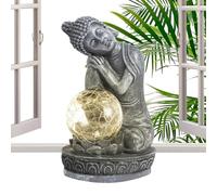 Genérico Waterproof Solar Buddha Statue, Resin Garden Ornament with LED Light, Patio Garden Figure, Landscape Decor for Yard, Backyard, Offices, Festival, Family and Friends, Gray