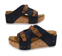 Genérico Wedge Sandals for Women Comfortable Platform Slip On Sandals Faux Cork Open Toe Casual Summer Slides Walking Outdoor Beach Chunky Heel Everyday Sandals (dark blue,41)