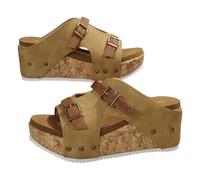 Genérico Wedge Sandals for Women Comfortable Platform Slip On Sandals Faux Cork Open Toe Casual Summer Slides Walking Outdoor Beach Chunky Heel Everyday Sandals (yellow,41)