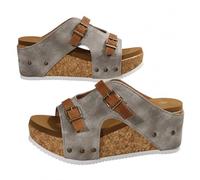 Genérico Wedge Sandals for Women Comfortable Platform Slip On Sandals Faux Cork Open Toe Casual Summer Slides Walking Outdoor Beach Chunky Heel Everyday Sandals (silver,43)