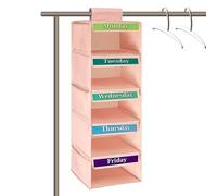 Genérico Weekly Clothes Organizer for Kids - 5 Shelf Clothing Storage | Kids Weekly Clothes Organizer | Hanging Wardrobe Rackfor Children's Room School Dorm Home Closet Wardrobe Door