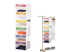 Genérico Weekly Clothes Organizer, Monday to Saturday Cloth Storage, 3 Pockets Hangable Design, 40.55x11.61 in Convenient Container, Kids Closet Shelf Organizer for Bedroom, Lounge Use