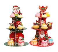 Genérico Weihnachts Cupcake Ständer,2 Stück 3-Stufiger Saisonaler Cupcake-Ständer, Gebäck-Servierturm - Für Party Hochzeit Feiertag Festival Postre Gebäck Donut Süßigkeit Leckerbissen