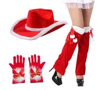 Genérico Weihnachtsmann-Kostüm, Weihnachtsoutfits Für Frauen - Cowgirl-Hut-Weihnachtsoutfits - 3x Weihnachtsmann-Kostümset, Ausgefallene Weihnachtskostüme Für Bühnenauftritte, Weihnachtsfeiern