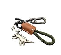 Genérico Weseecase Keychain,Aluminum Alloy Dinosaur Charm Paired with a Hand-Woven Bracelet,Metal Mini Dinosaur Keychain for backpack (Brown with green+ Silver)