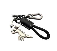 Genérico Weseecase Keychain,Aluminum Alloy Dinosaur Charm Paired with a Hand-Woven Bracelet,Metal Mini Dinosaur Keychain for backpack (Black with black + Silver)