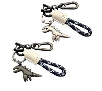 Genérico Weseecase Keychain,Aluminum Alloy Dinosaur Charm Paired with a Hand-Woven Bracelet,Metal Mini Dinosaur Keychain (2PCS*C)