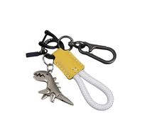 Genérico Weseecase Keychain, Aluminum Alloy Dinosaur Charm Paired with a Hand-Woven Bracelet, Mini Dinosaur Keychain (Yellow-a)