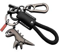 Genérico Weseecase Keychain, Aluminum Alloy Dinosaur Charm Paired with a Hand-Woven Bracelet, Mini Dinosaur Metal Keychains Bag Charm (Black-B)