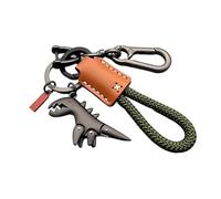 Genérico Weseecase Keychain, Aluminum Alloy Dinosaur Charm Paired with a Hand-Woven Bracelet, Mini Dinosaur Keychain (Brown-a)