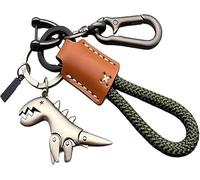 Genérico Weseecase Keychain, Aluminum Alloy Dinosaur Charm Paired with a Hand-Woven Bracelet, Mini Dinosaur Metal Keychains Bag Charm (Brown-A)
