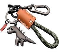 Genérico Weseecase Keychain, Aluminum Alloy Dinosaur Charm Paired with a Hand-Woven Bracelet, Mini Dinosaur Metal Keychains Bag Charm (Brown-B)