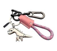 Genérico Weseecase Keychain, Aluminum Alloy Dinosaur Charm Paired with a Hand-Woven Bracelet, Mini Dinosaur Keychain Bag Charm (Pink-A)