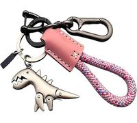 Genérico Weseecase Keychain, Aluminum Alloy Dinosaur Charm Paired with a Hand-Woven Bracelet, Mini Dinosaur Metal Keychains Bag Charm (Pink-A)