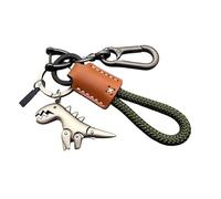 Genérico Weseecase Keychain, Aluminum Alloy Dinosaur Charm Paired with a Hand-Woven Bracelet, Mini Dinosaur Metal Keychain (Brown,Silver)
